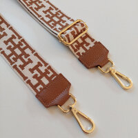 Taschengurt Taschenriemen Taschengurt Taschenriemen HH-Muster, cremeweiß Havanna Braun - gold Schnallen