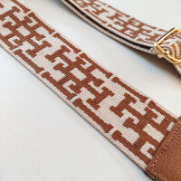 Taschengurt Taschenriemen Taschengurt Taschenriemen HH-Muster, cremeweiß Havanna Braun - gold Schnallen