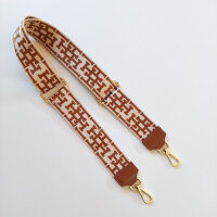 Taschengurt Taschenriemen Taschengurt Taschenriemen HH-Muster, cremeweiß Havanna Braun - gold Schnallen