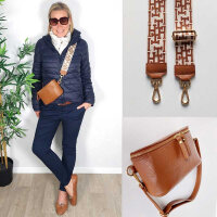 Taschengurt Taschenriemen Taschengurt Taschenriemen HH-Muster, cremeweiß Havanna Braun - gold Schnallen