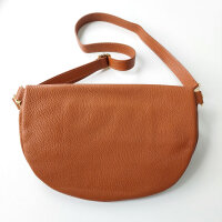 Bauchtasche Leder mit Lederriemen - cognac braun -gold Schnallen-Made in Italy