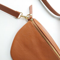 Bauchtasche Leder mit Lederriemen - cognac braun -gold Schnallen-Made in Italy