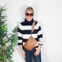 Bauchtasche Leder mit Lederriemen - cognac braun -gold Schnallen-Made in Italy