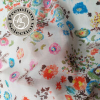 Baumwollstoff Batist Blumen Giardino Acquerello - orange blau ecrue -Made in Italy