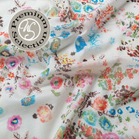 Baumwollstoff Batist Blumen Giardino Acquerello - orange blau ecrue -Made in Italy