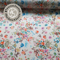 Baumwollstoff Batist Blumen Giardino Acquerello - orange blau ecrue -Made in Italy